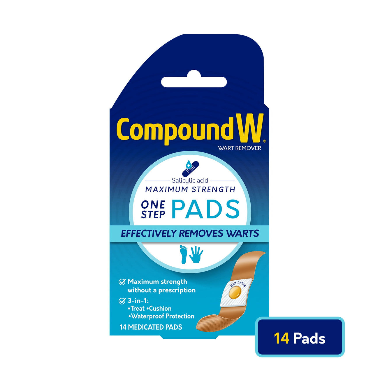 Compound W Wart Remover Medicated Maximum Strength Pads, Waterproof - 14 Ea